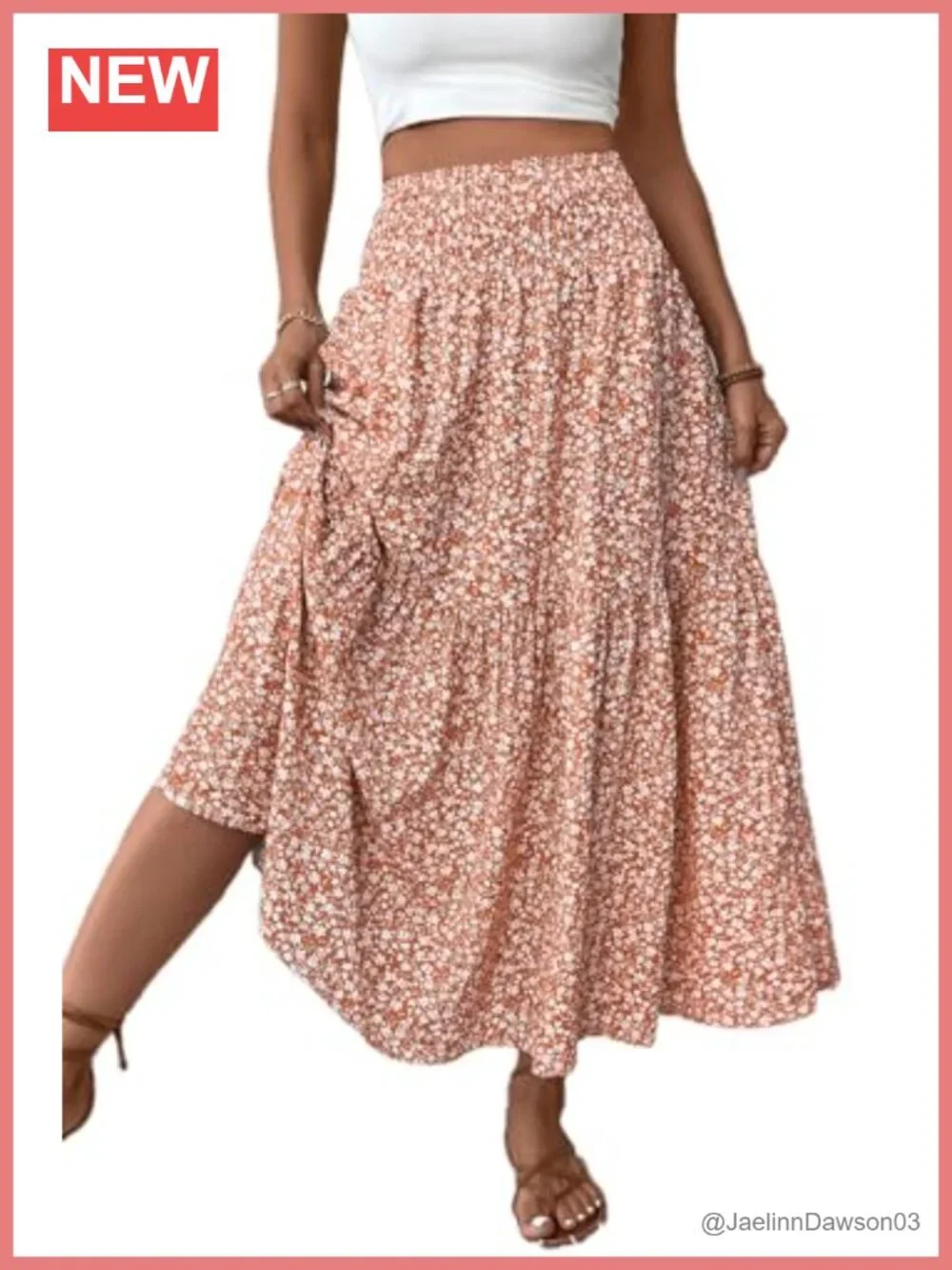 Women's Smocked High Waist Maxi Skirt Casual Boho Long Skirts with Pockets